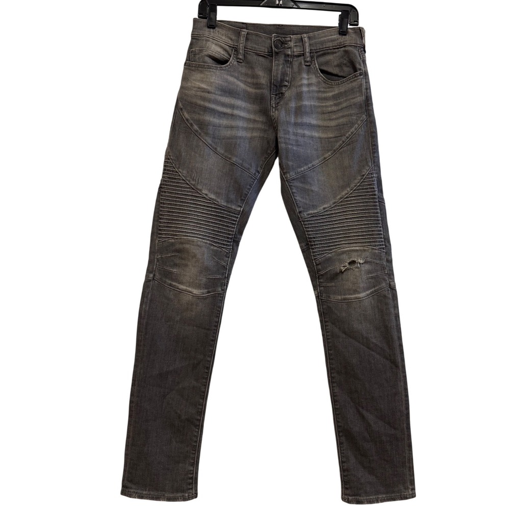 True Religion Geno Relaxed Slim Moto Jeans Gray Ribbed Biker Denim Pants